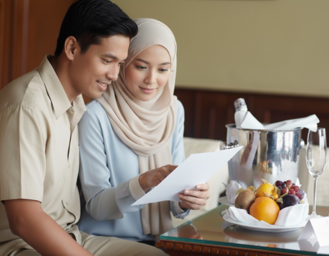 Couple enjoying room service
